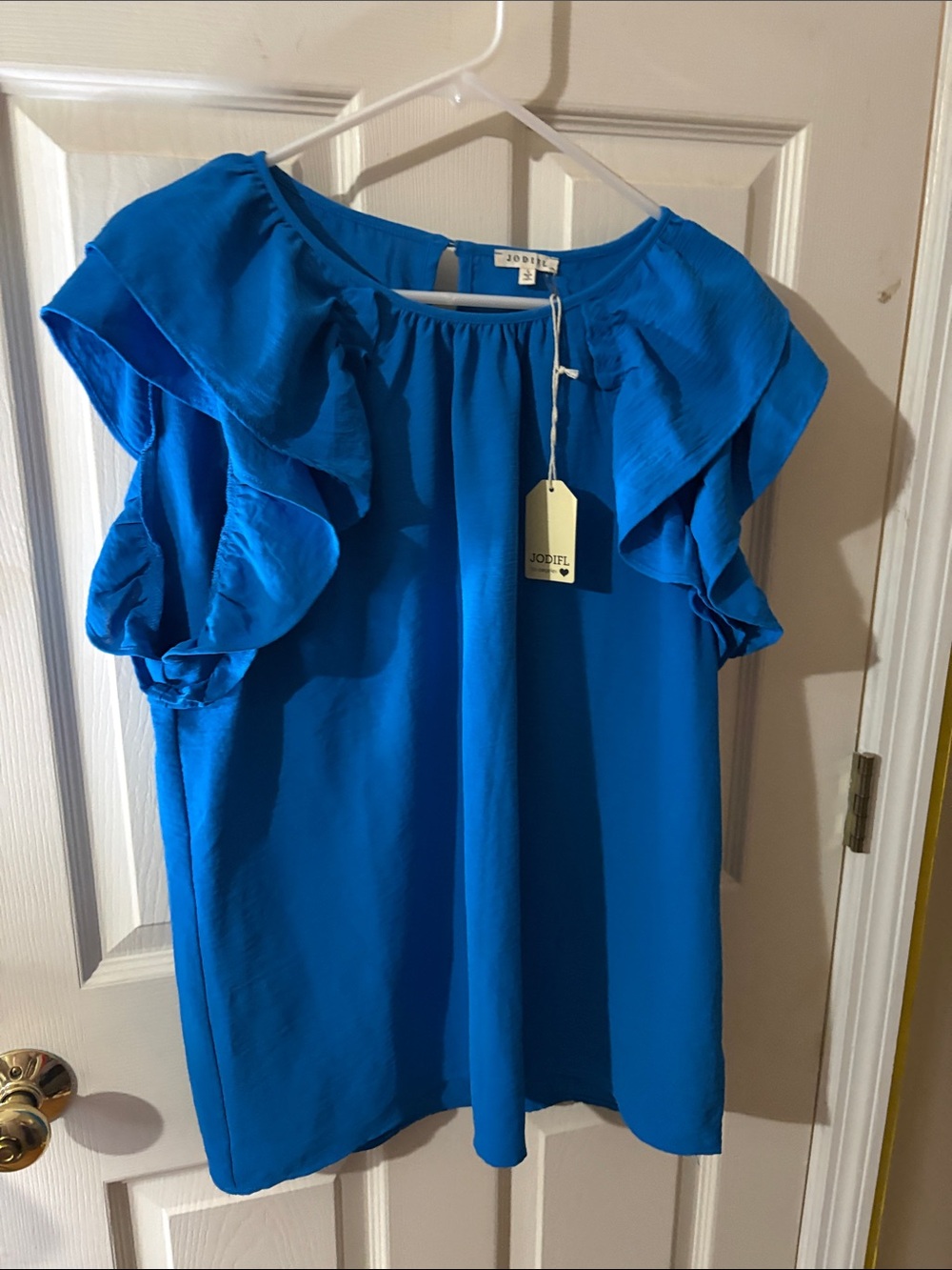 JODIFL Electric Blue Ruffle Sleeve Blouse